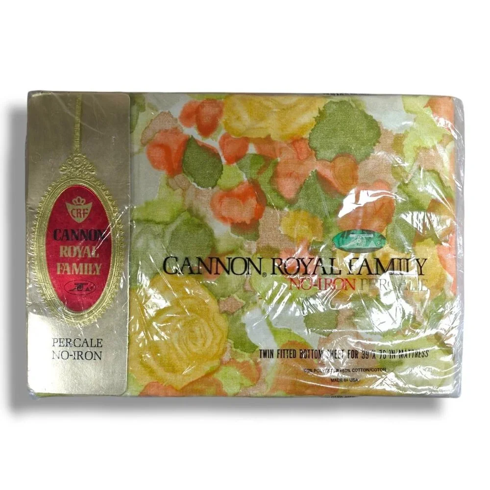 Vintage Cannon Twin Fitted Sheet Watercolor Rose Royal Family No-Iron Percale
